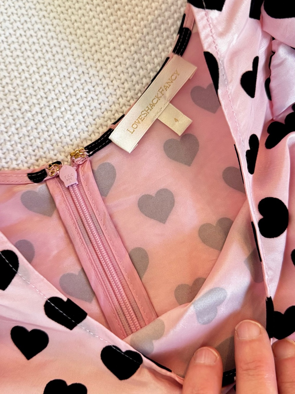 LOVESHACKFANCY Pink Taffeta & Black Velvet Heart Peplum Top Puff Sleeve Blouse - Picture 13 of 16